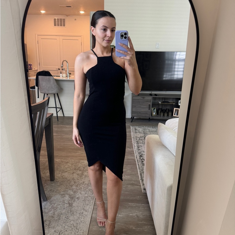 Black High Neck Midi Dress